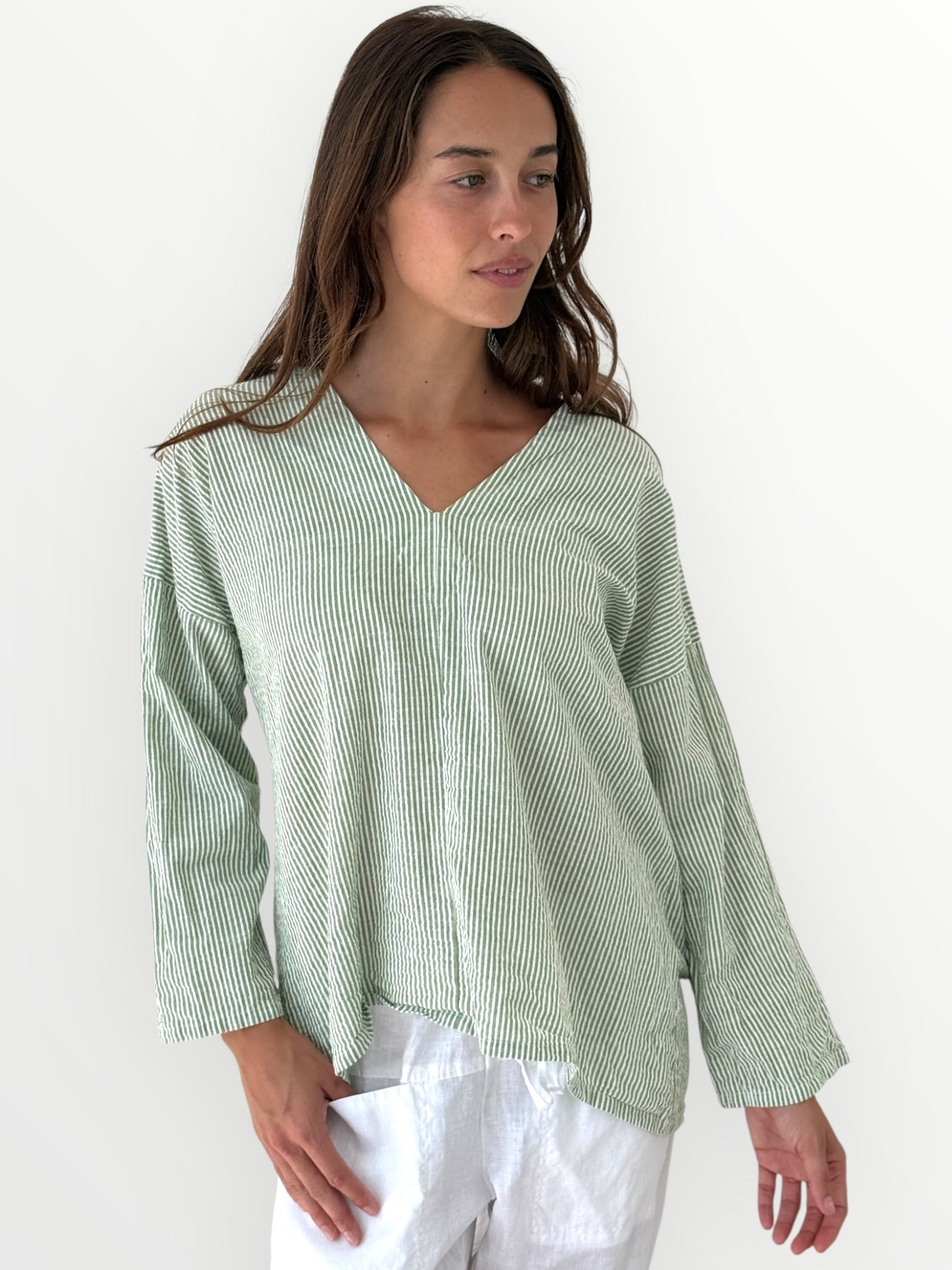 paige top - olive stripe cotton Apparel