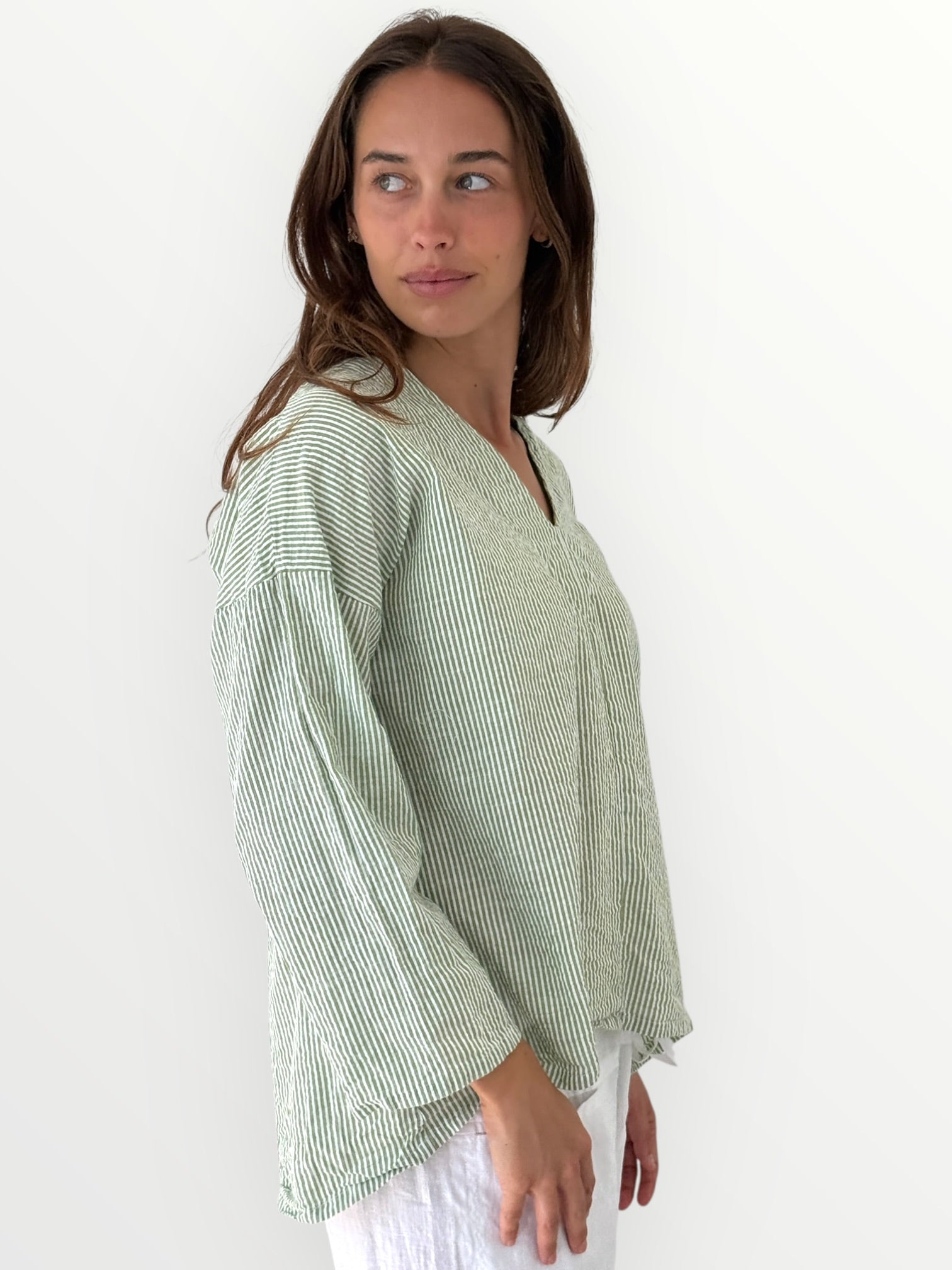 paige top - olive stripe cotton Apparel