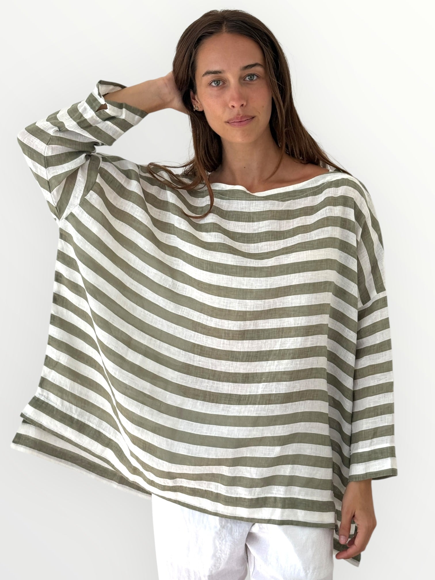 avril top - sage stripe linen Apparel