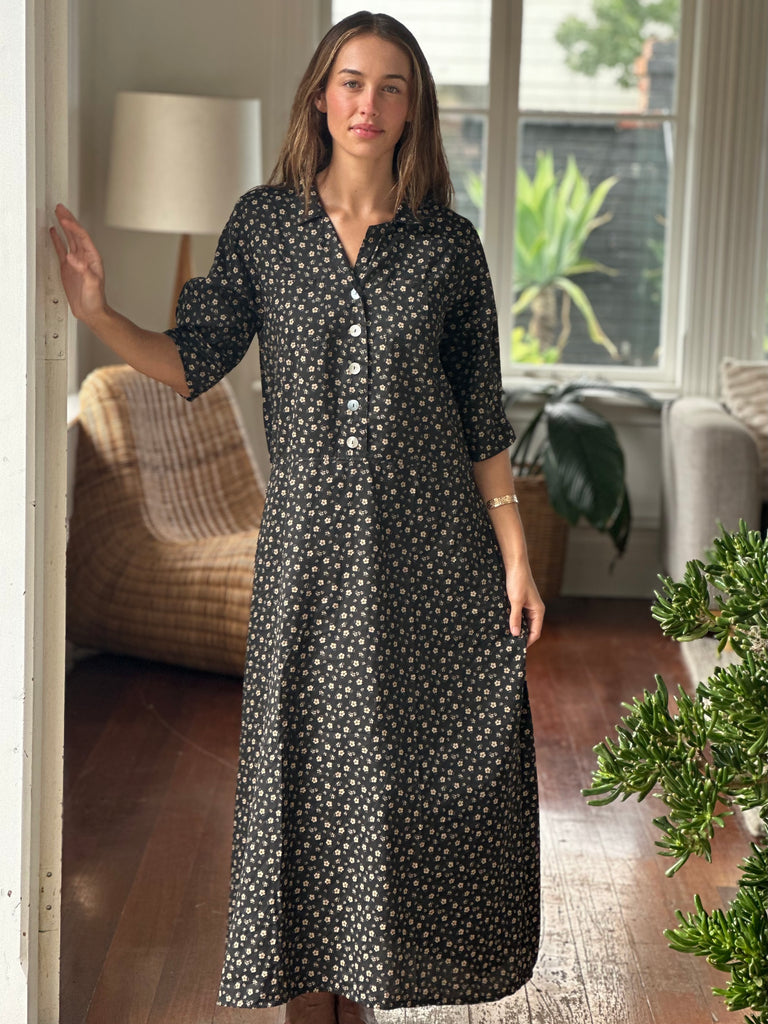 bridget dress -small charcoal flower cotton Apparel