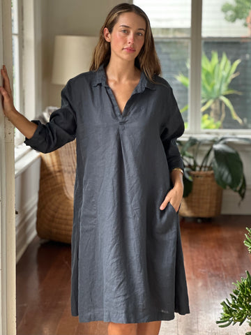 bianca dress -charcoal linen Apparel