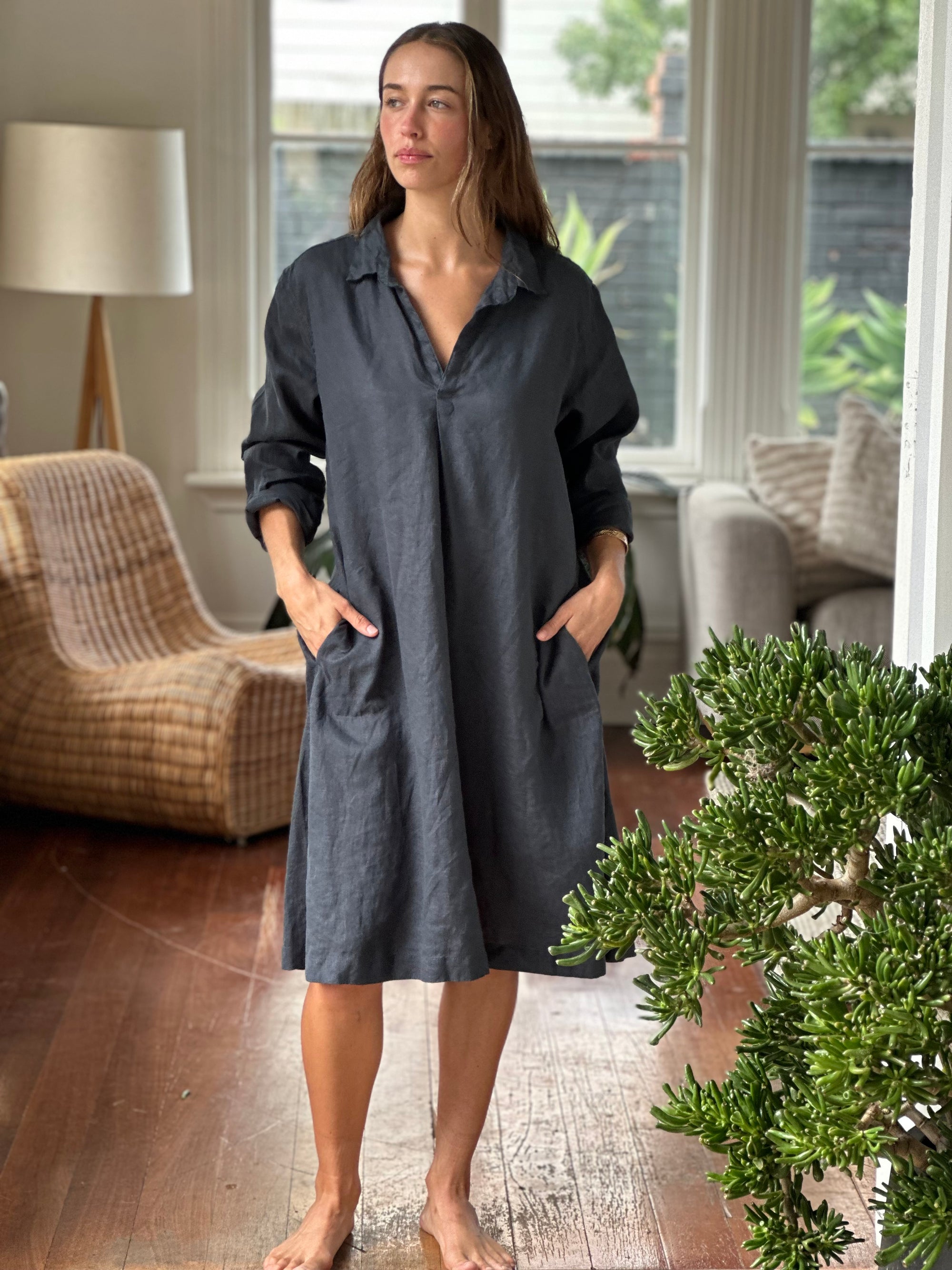 bianca dress -charcoal linen Apparel