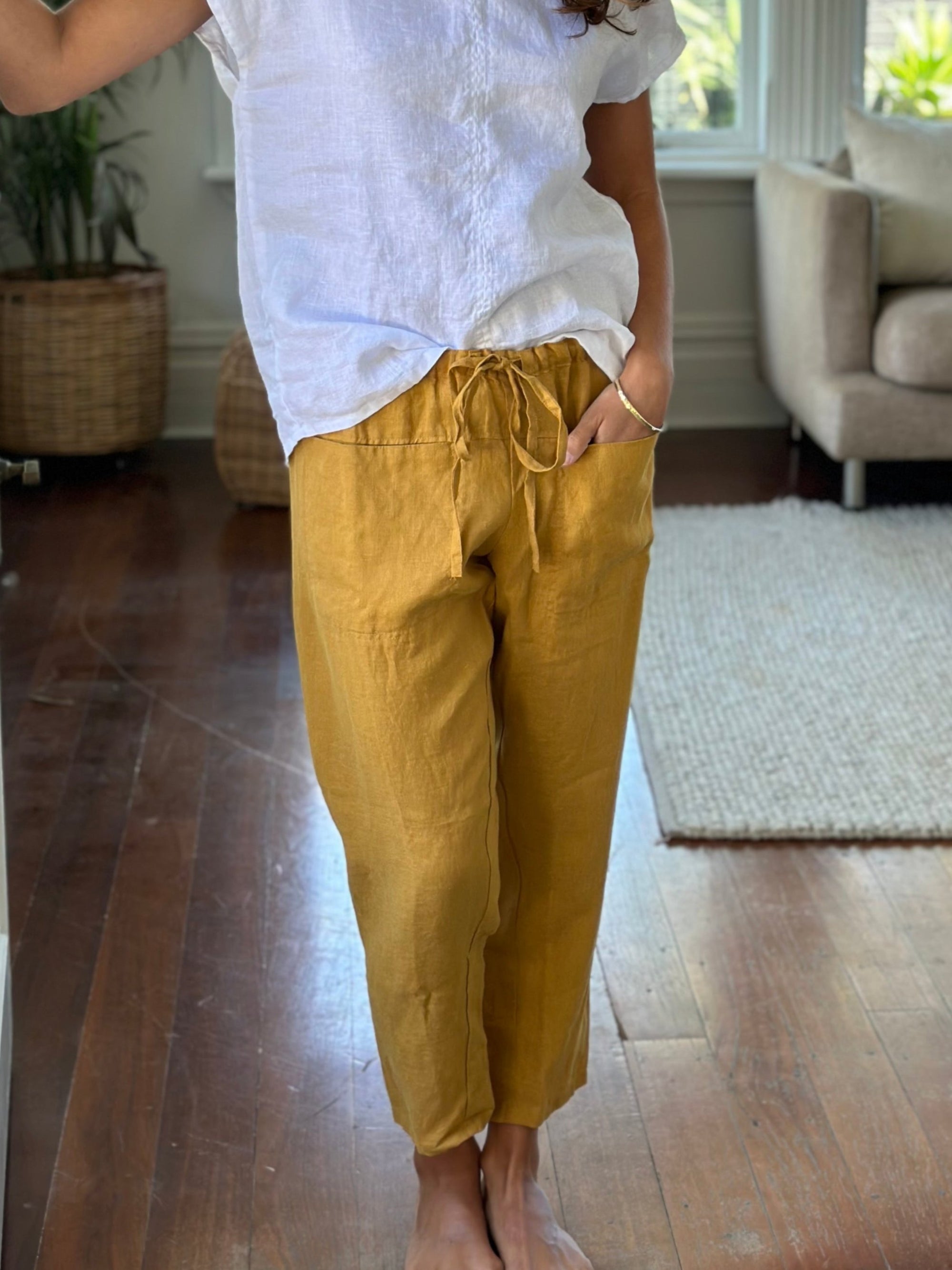 jessie pant-turmeric linen Apparel  