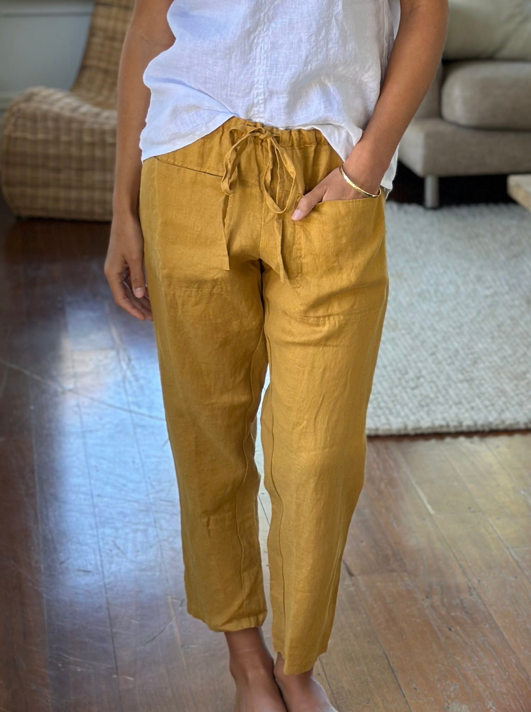 jessie pant-turmeric linen Apparel  
