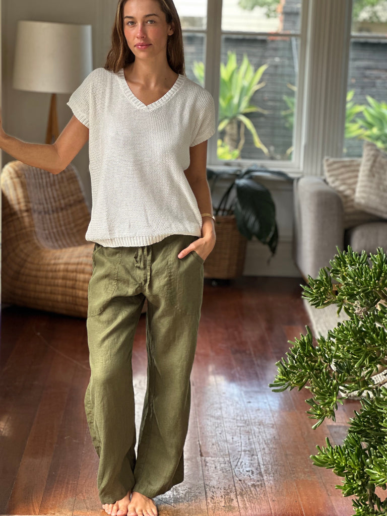 fleur straight leg pants - army linen Apparel