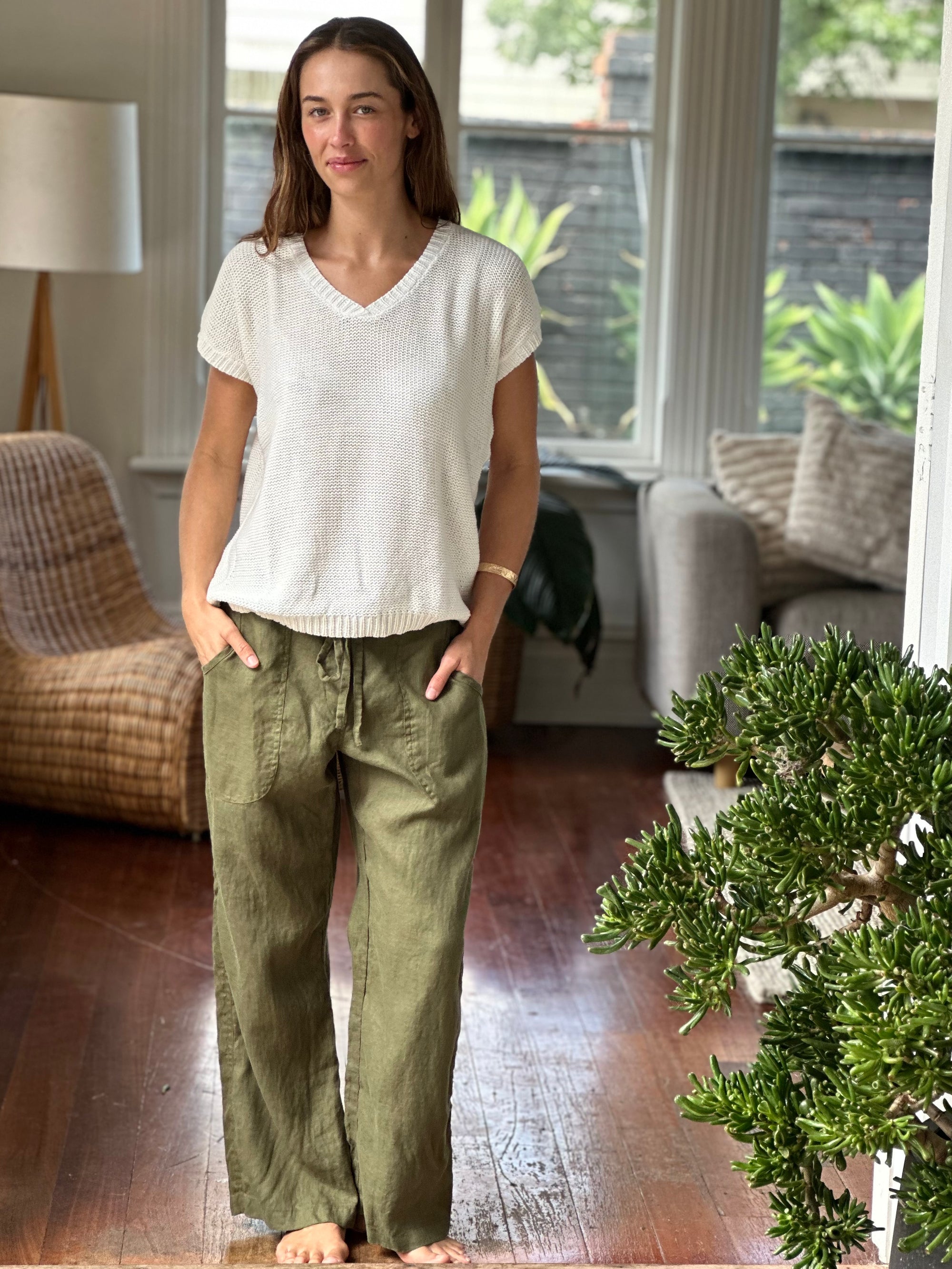 fleur straight leg pants - army linen Apparel