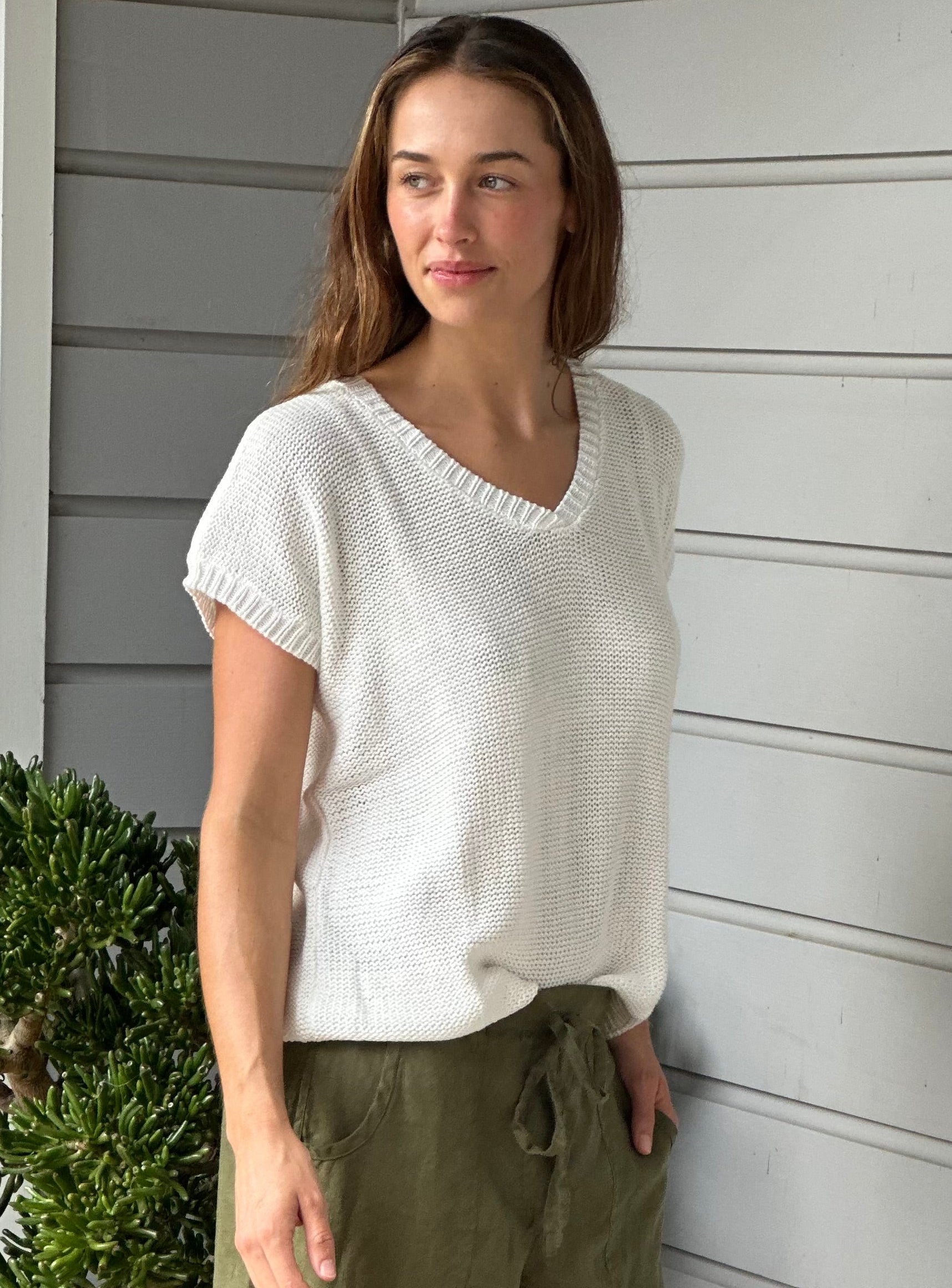 lara knit top - warm white cotton Apparel