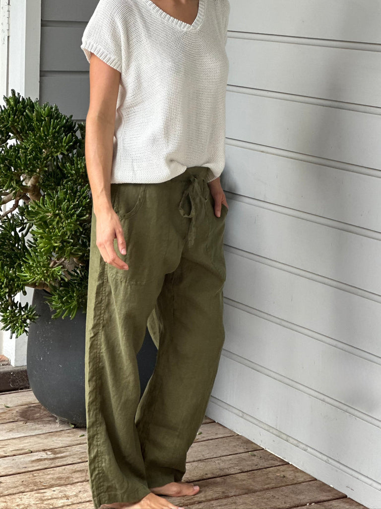 fleur straight leg pants - army linen Apparel