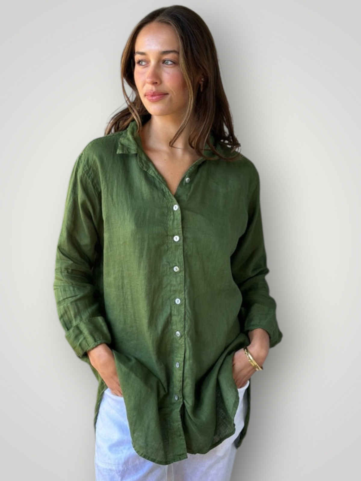 skyla shirt - moss linen Apparel