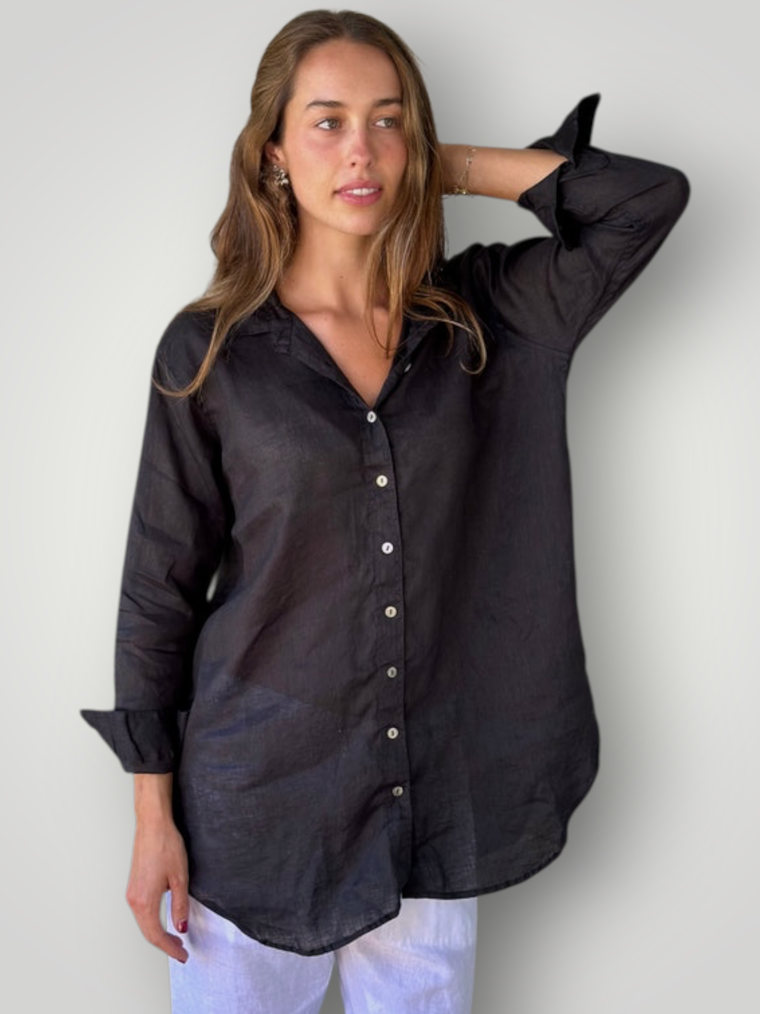 skyla shirt - black linen Apparel