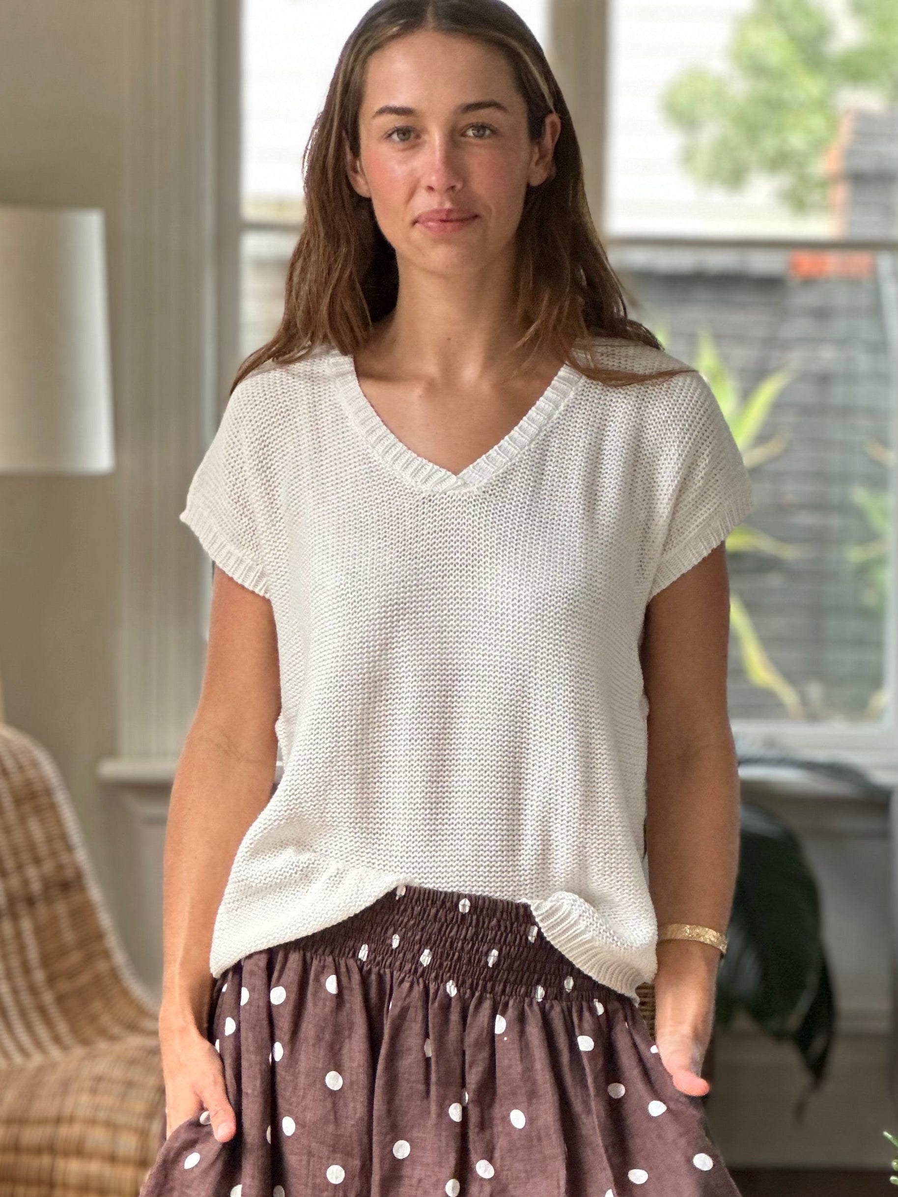lara knit top - warm white cotton Apparel