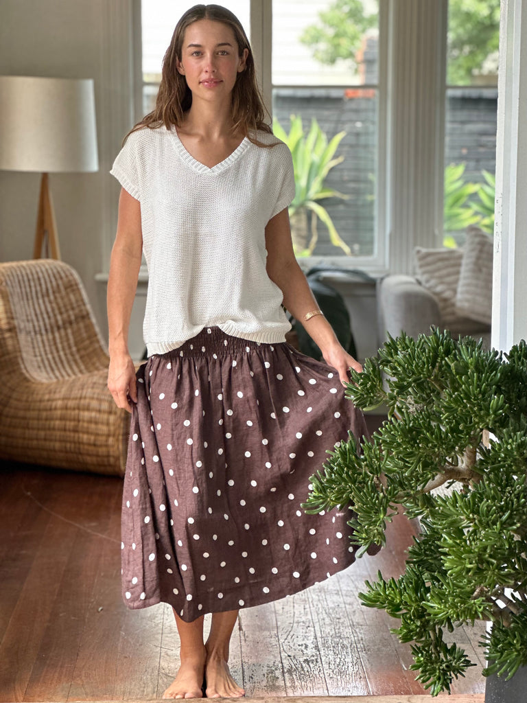 lola skirt - chocolate spot linen Apparel
