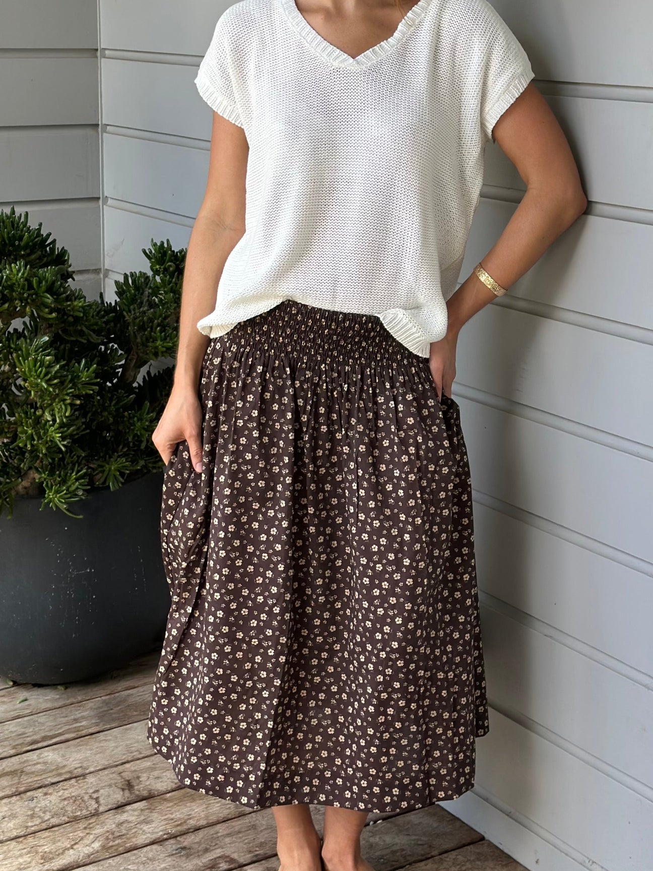 lola skirt - chocolate floral cotton Apparel