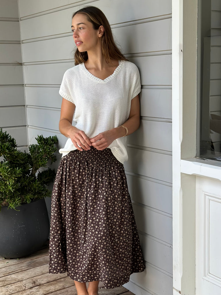 lola skirt - chocolate floral cotton Apparel