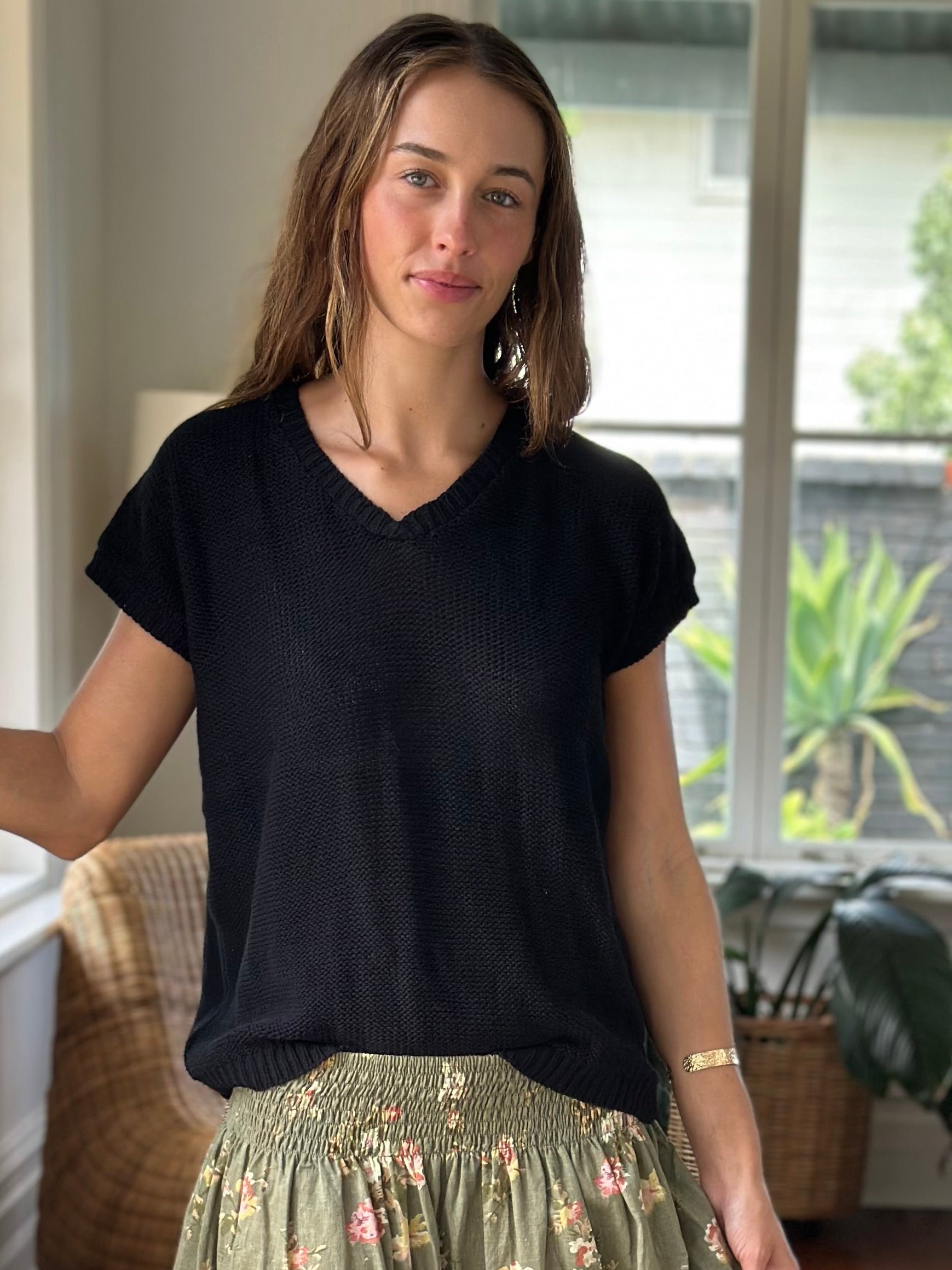 lara knit top - black cotton Apparel