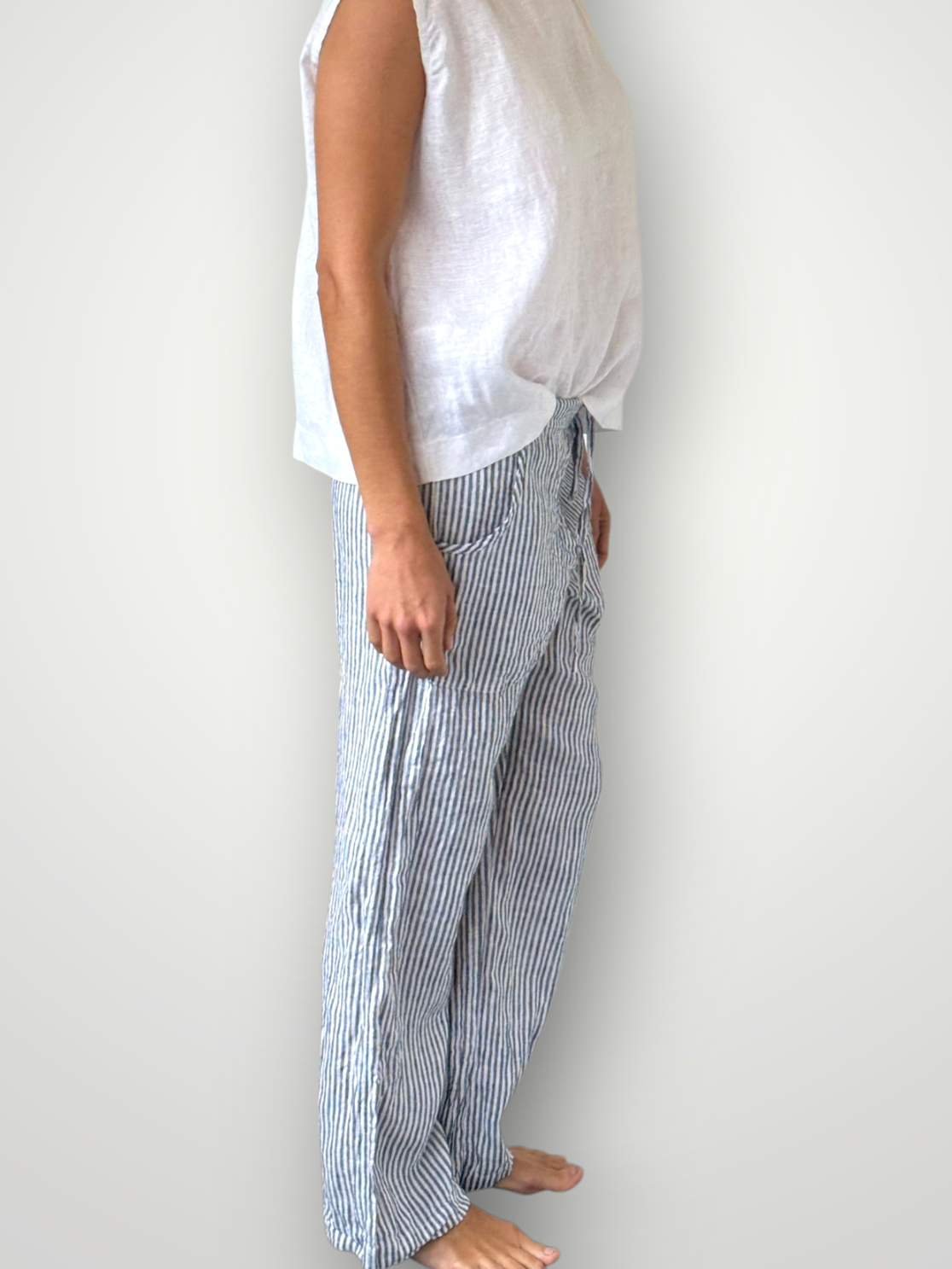 fleur straight leg pants - dark grey stripe linen Apparel