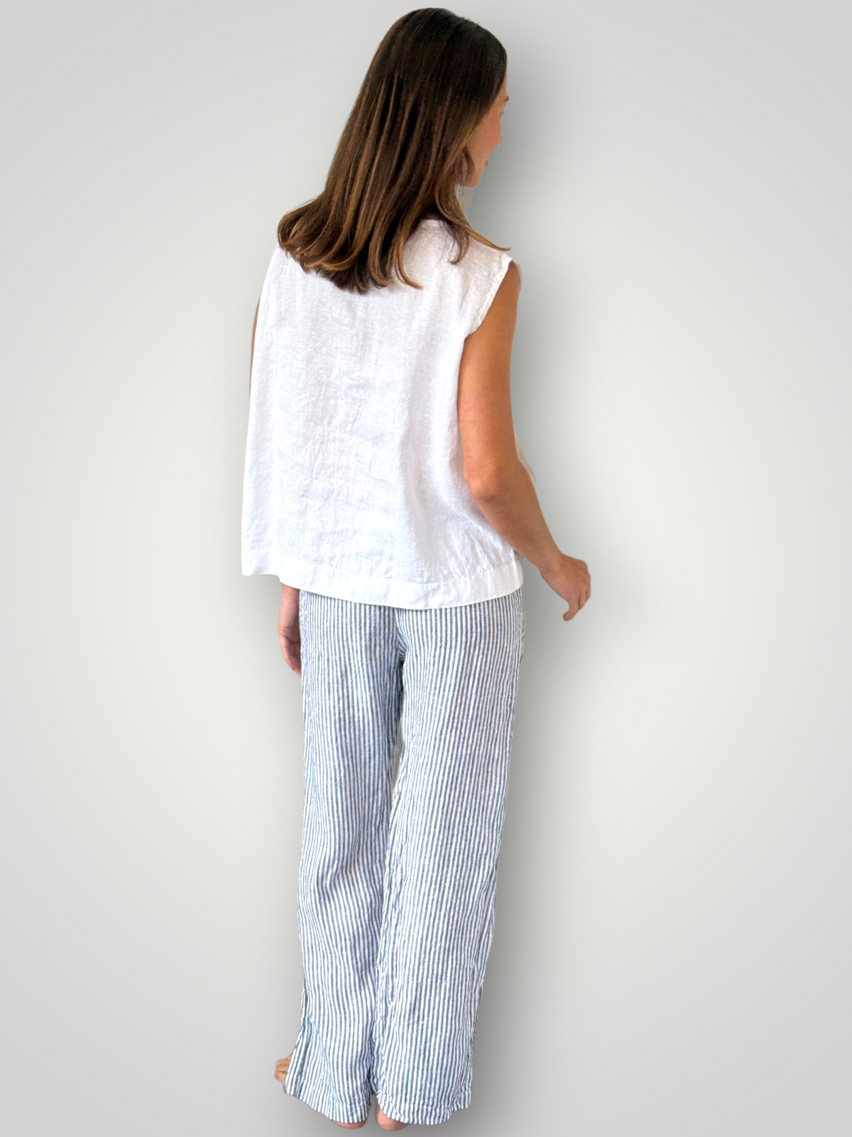 fleur straight leg pants - grey stripe linen Apparel