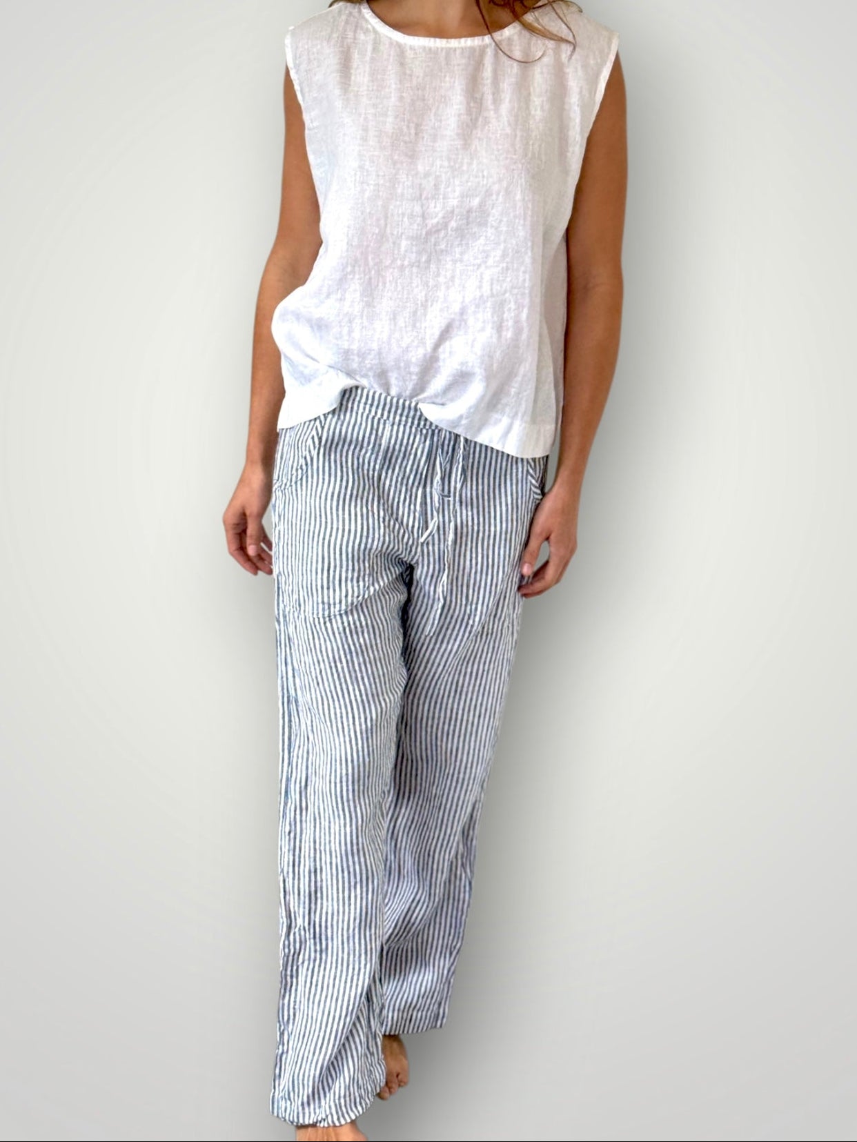 fleur straight leg pants - dark grey stripe linen Apparel