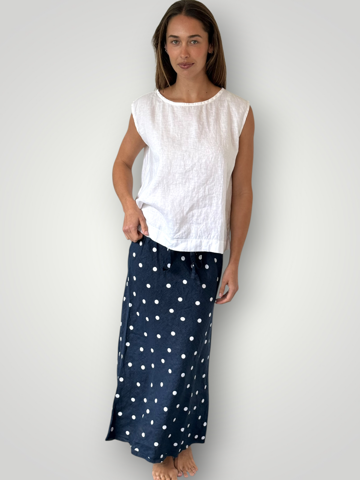 anthea skirt - navy spot linen Apparel