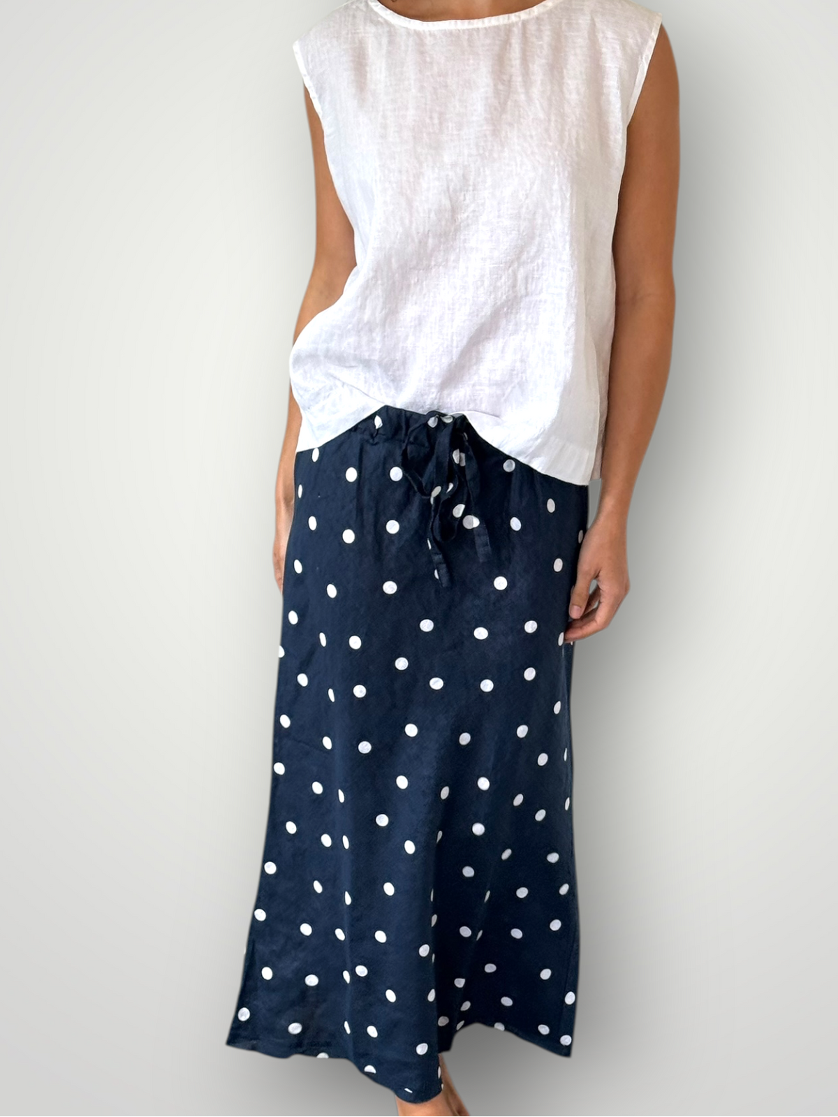 anthea skirt - navy spot linen Apparel