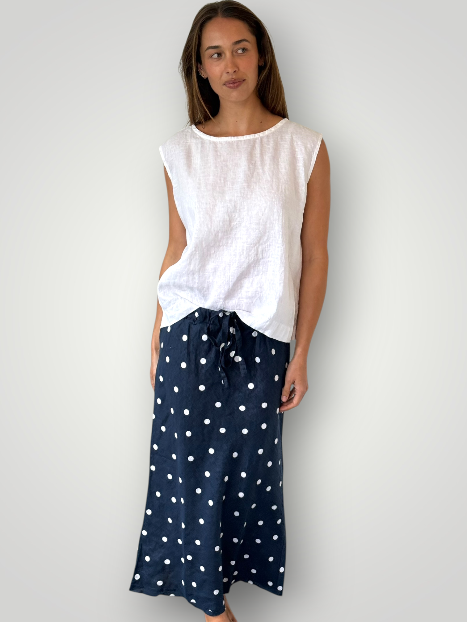 anthea skirt - navy spot linen Apparel