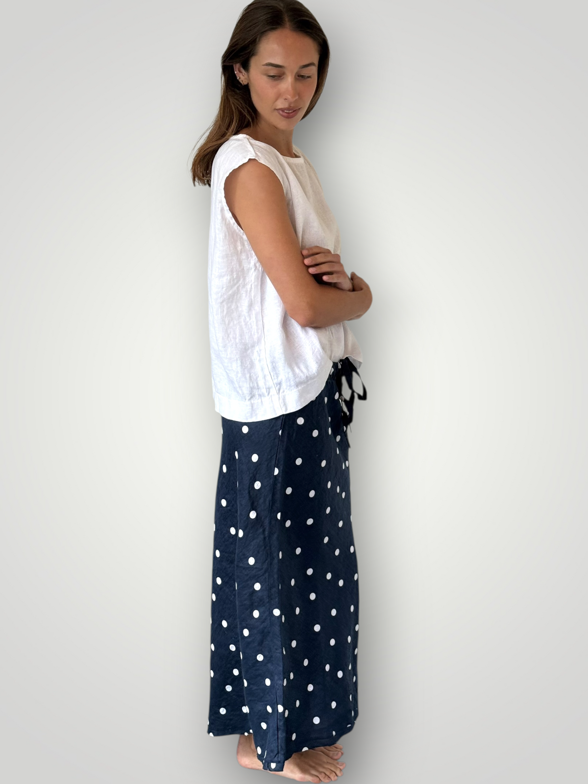 anthea skirt - navy spot linen Apparel