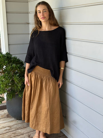 lola skirt - caramel linen Apparel