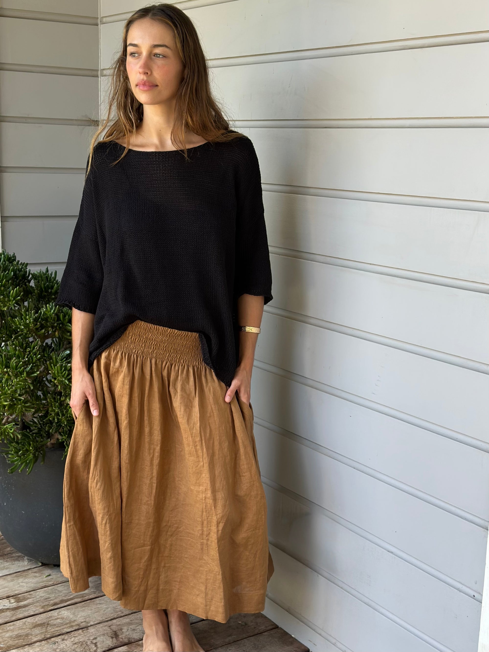 lola skirt - caramel linen Apparel