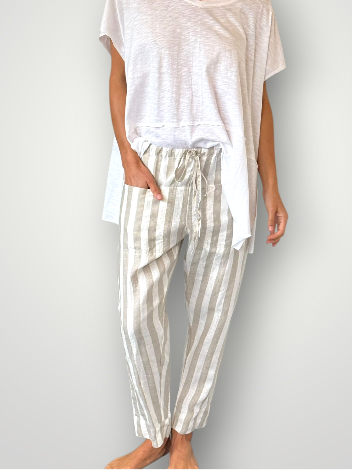 darcy pants - natural stripe linen Apparel