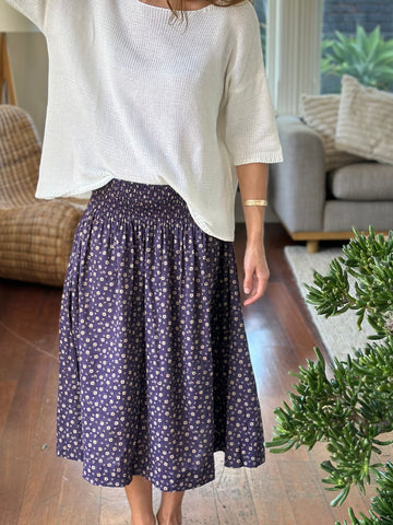lola skirt - blueberry floral cotton Apparel