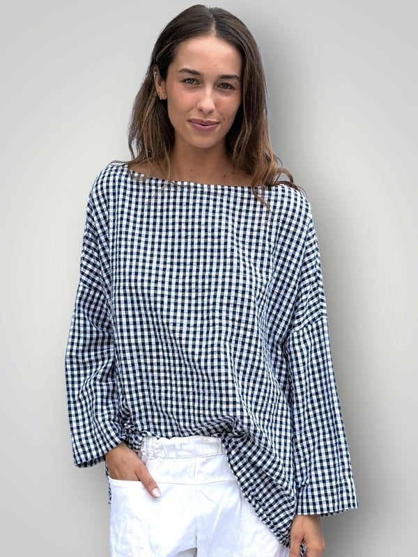 avril top - black /white gingham cotton