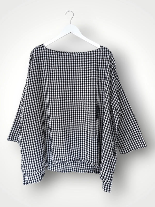 avril top - black /white gingham cotton