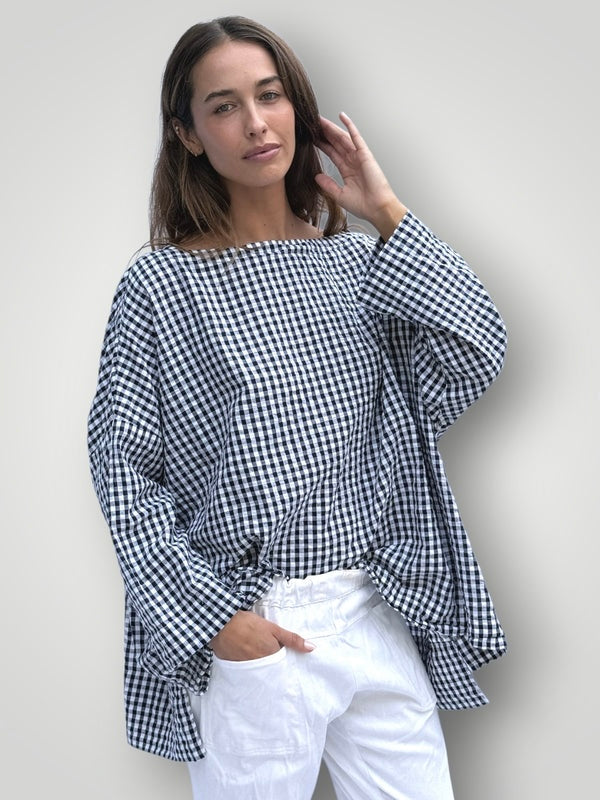 avril top - black /white gingham cotton