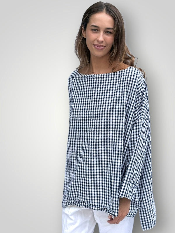 avril top - black /white gingham cotton