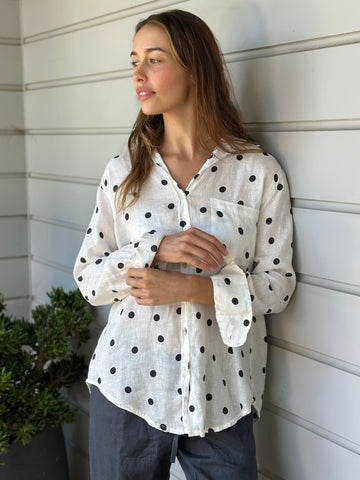erika shirt - charcoal spot linen Apparel