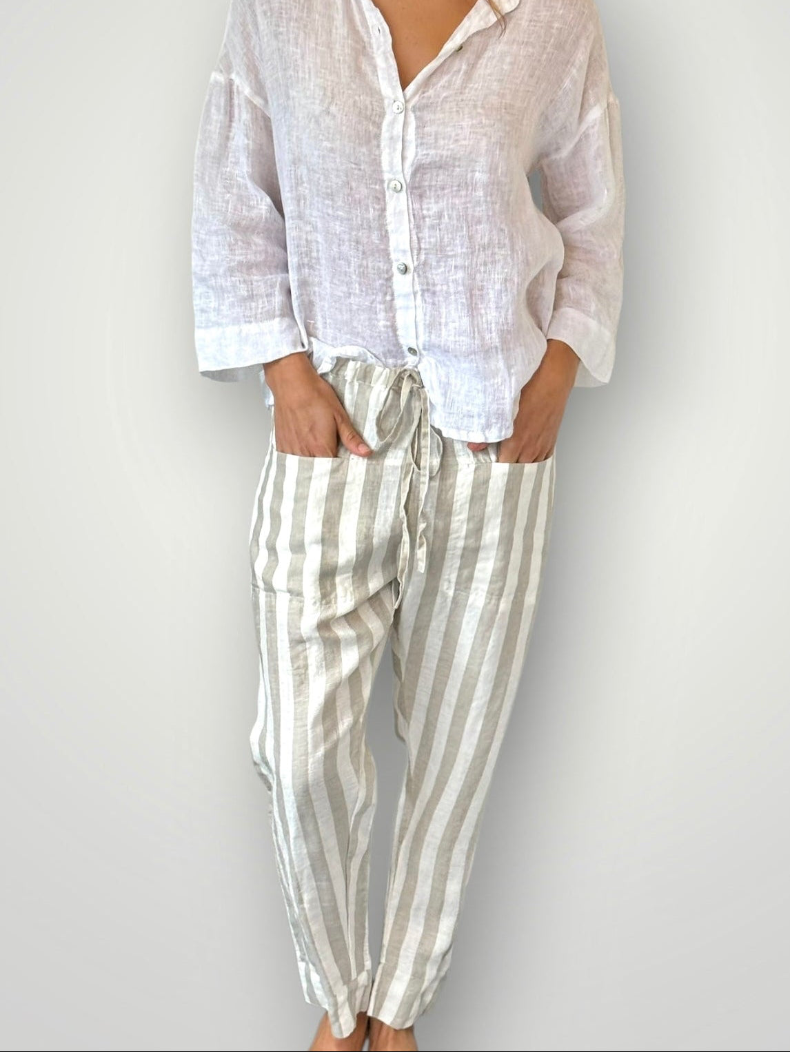 darcy pants - natural stripe linen Apparel