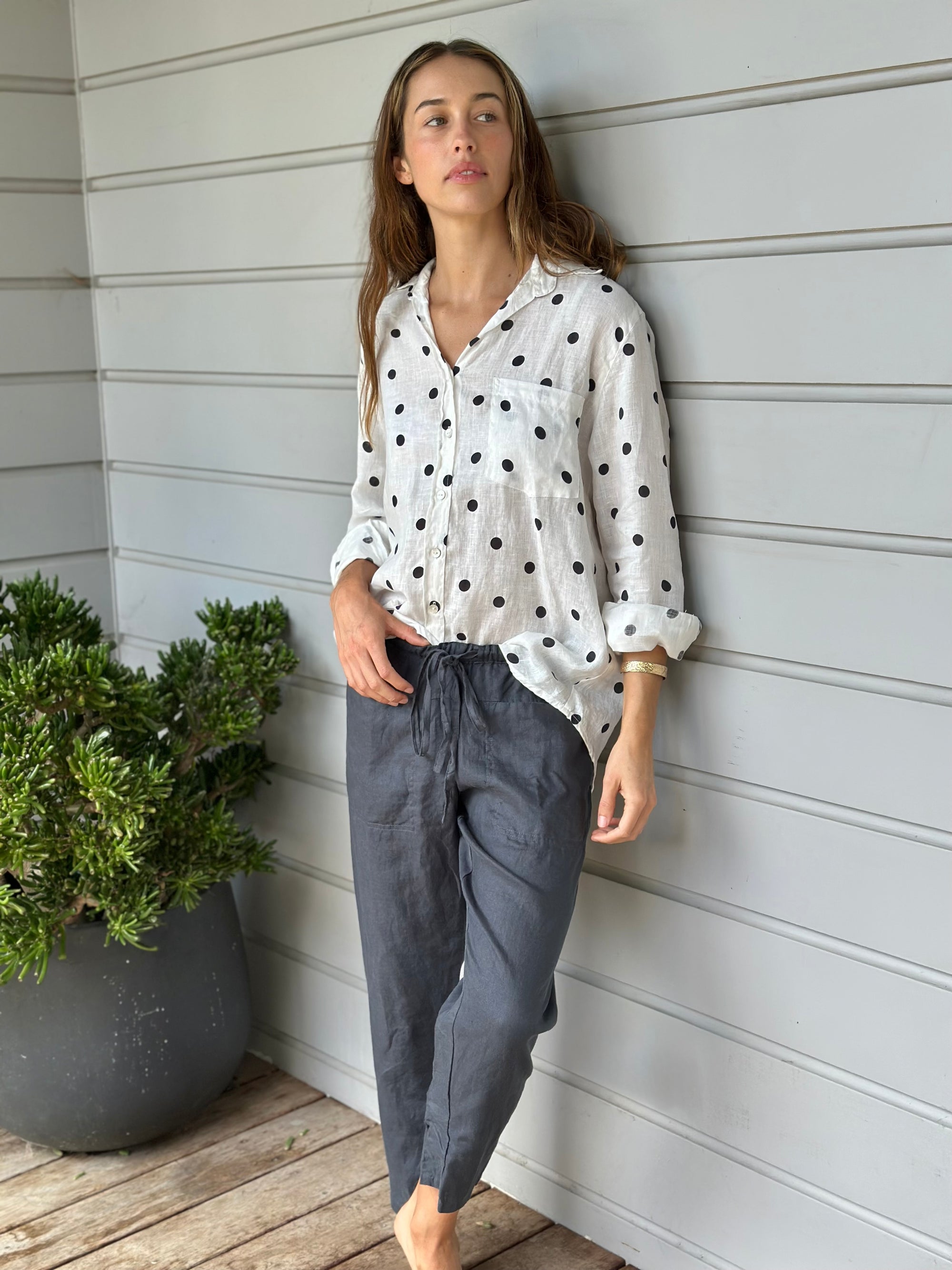 erika shirt - charcoal spot linen Apparel