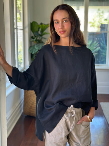 avril top - black linen Apparel  