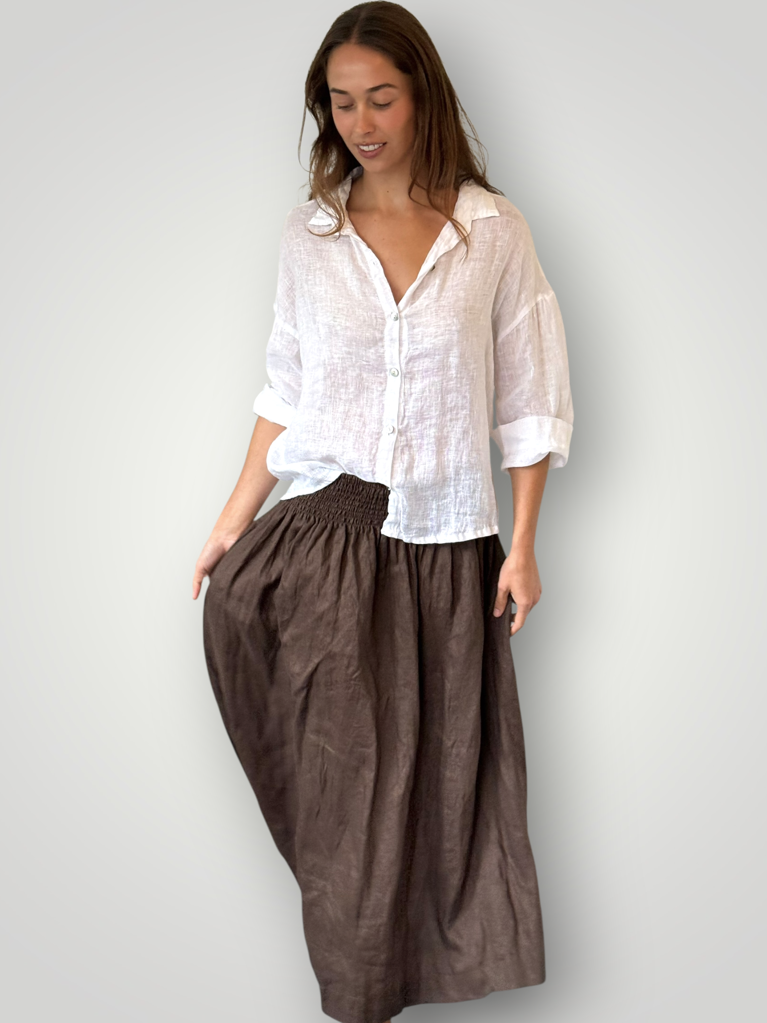 lulu skirt- chocolate linen Apparel