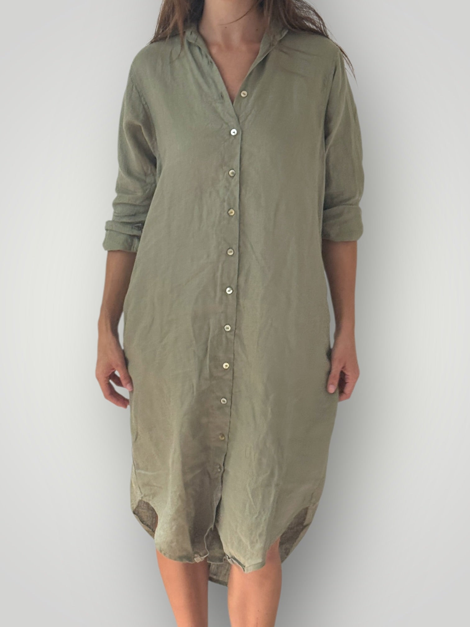 elena shirtdress - sage linen Apparel