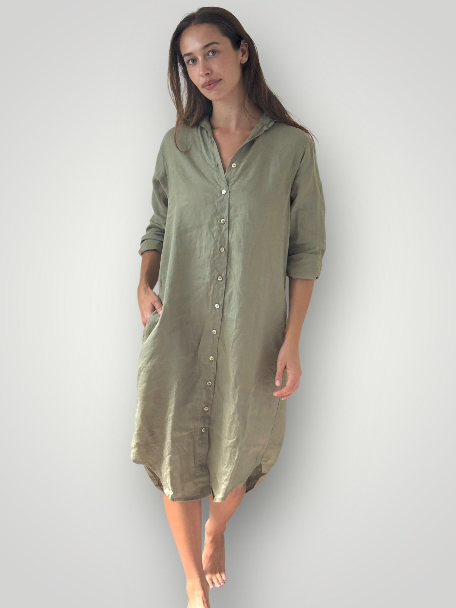 elena shirtdress - sage linen Apparel