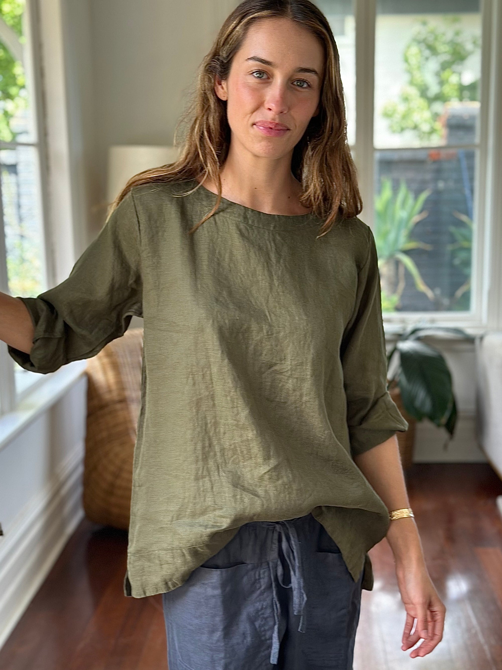 april top - army linen Apparel