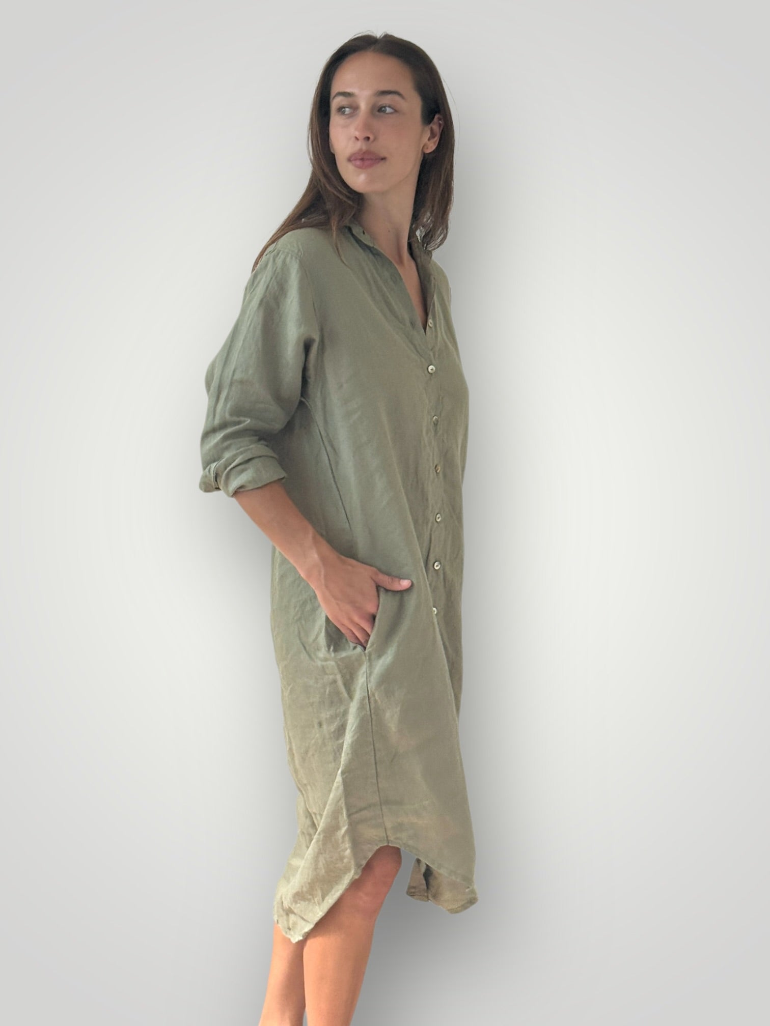 elena shirtdress - sage linen Apparel