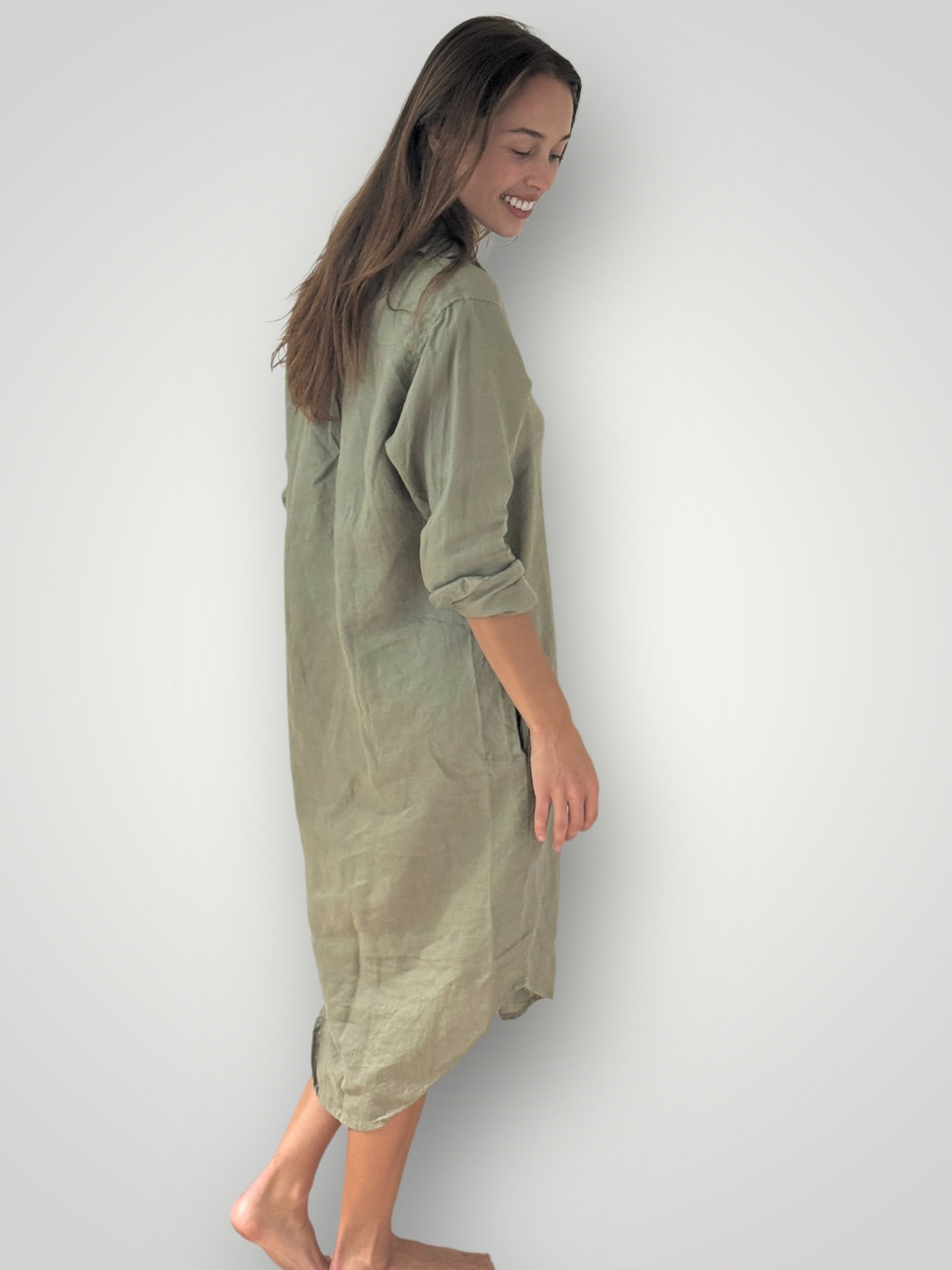elena shirtdress - sage linen Apparel