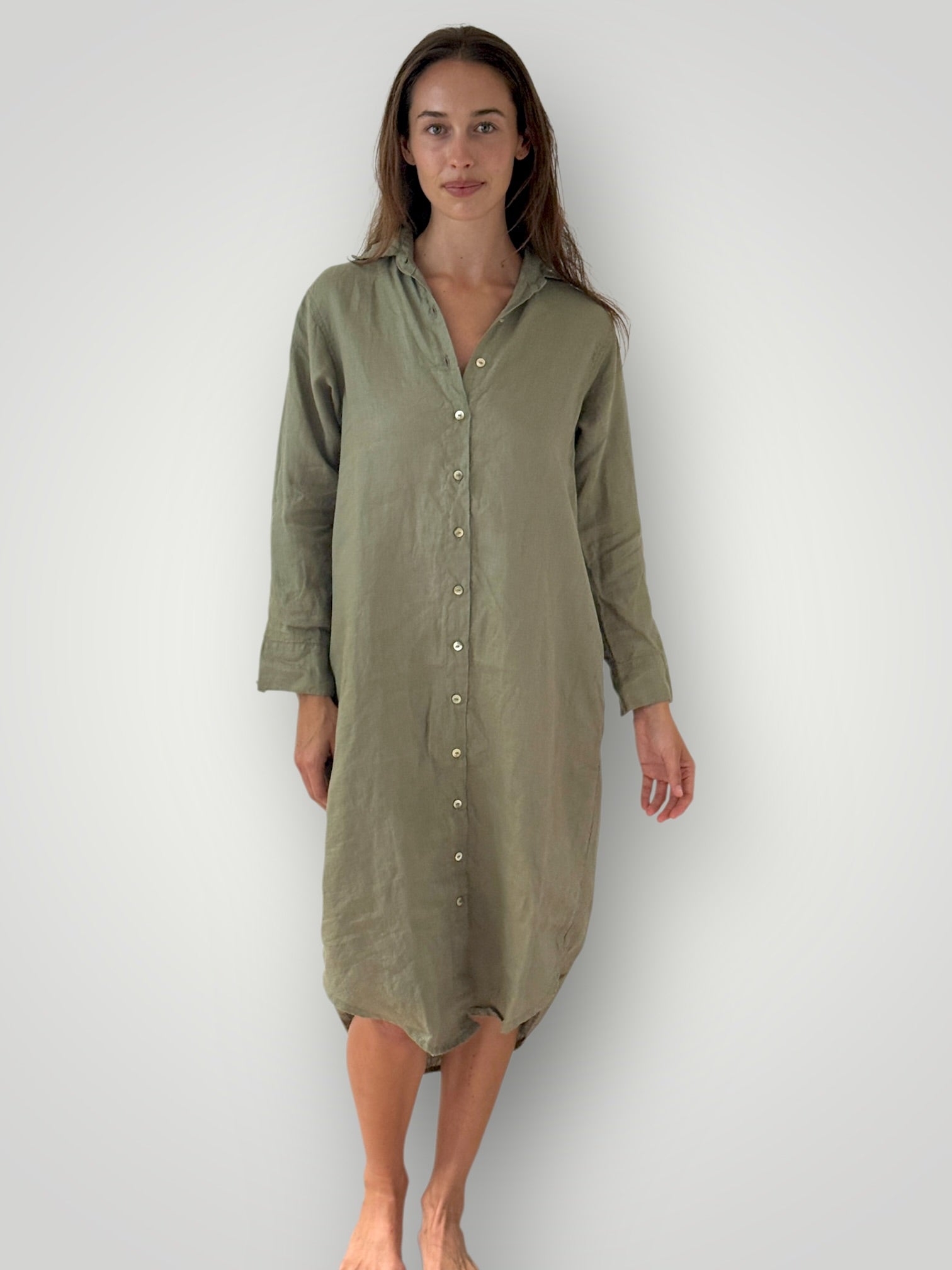 elena shirtdress - sage linen Apparel