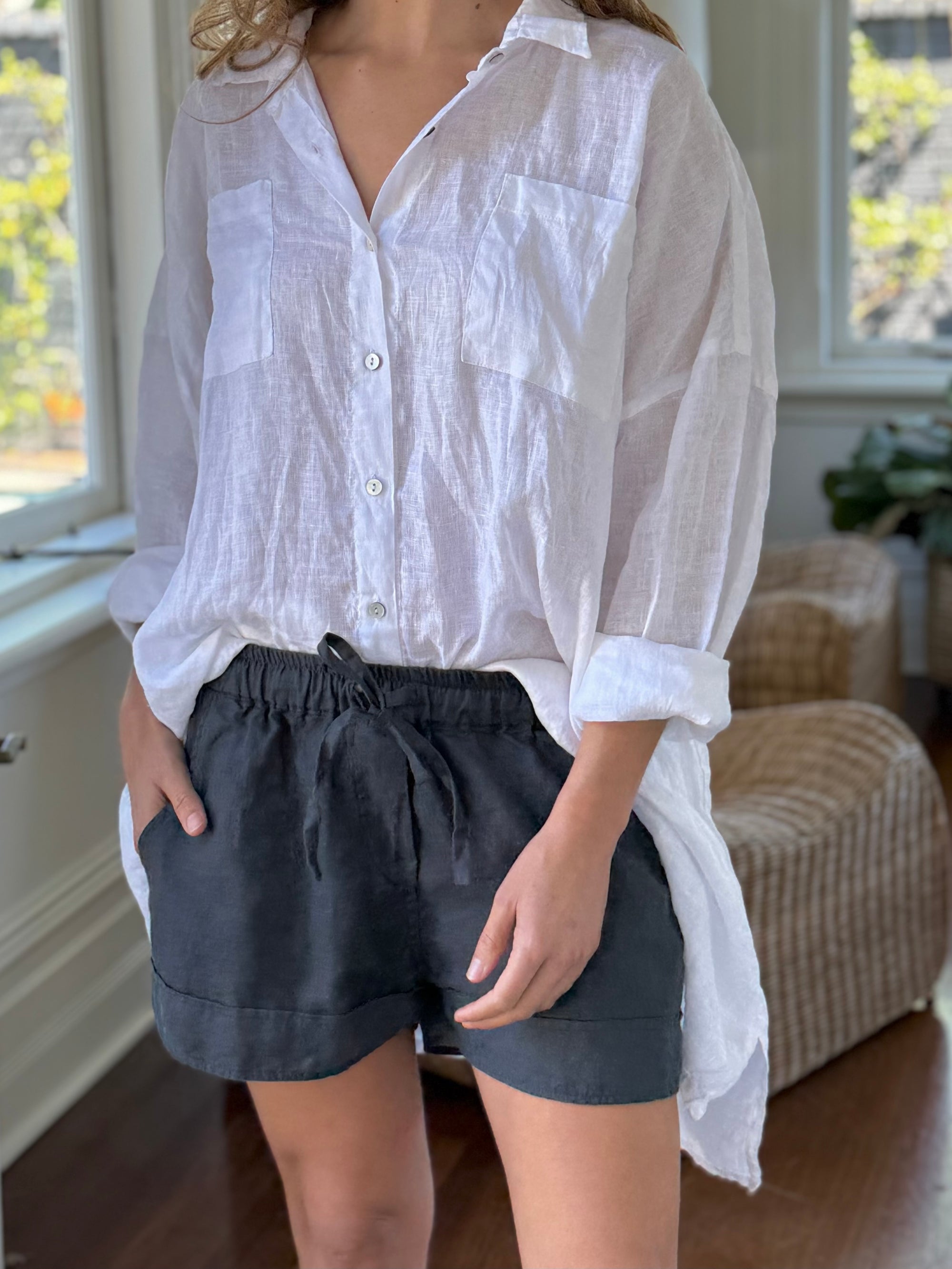 piper short - charcoal linen