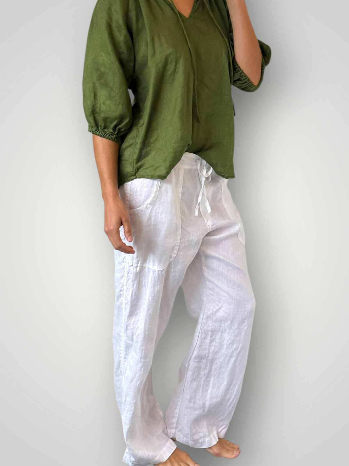 fleur straight leg pants - white linen Apparel