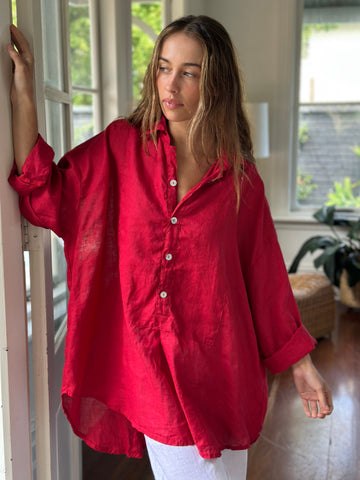 megan shirt - red linen Apparel