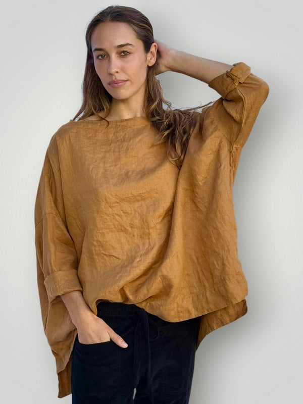 avril top - caramel linen Apparel