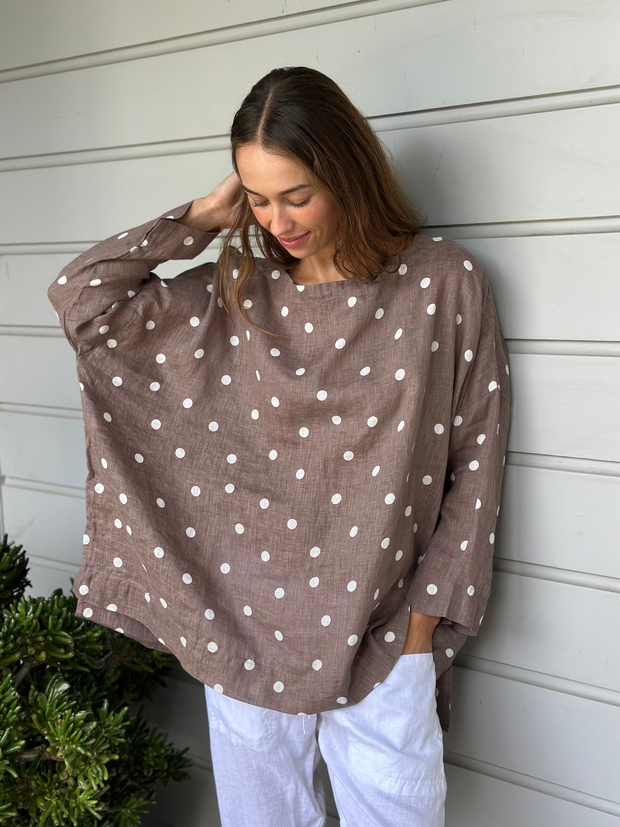 avril top - soft bark spot linen Apparel